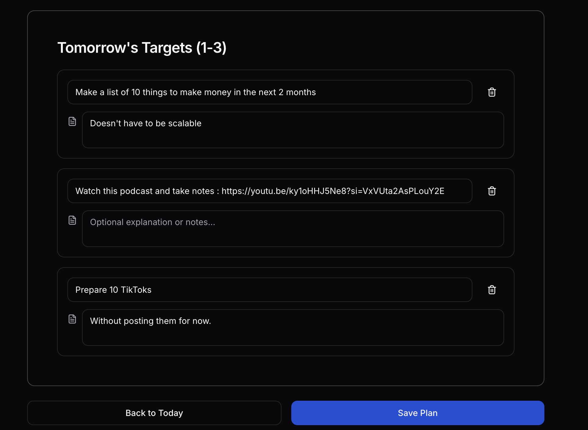 Next-Day Planning - Dark Mode